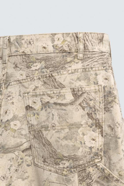 ZARA БРЮКИ КАРГО С АБСТРАКТНЫМ ПРИНТОМ, СВЕТЛО-БЕЖЕВЫЙ