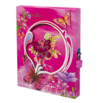 Блокнот в футляре 17,0 см * 22,0 см, гребень, Alingar, мел.картон, аппликация, замочек, 60 л., линия, "Бабочки", малиновый