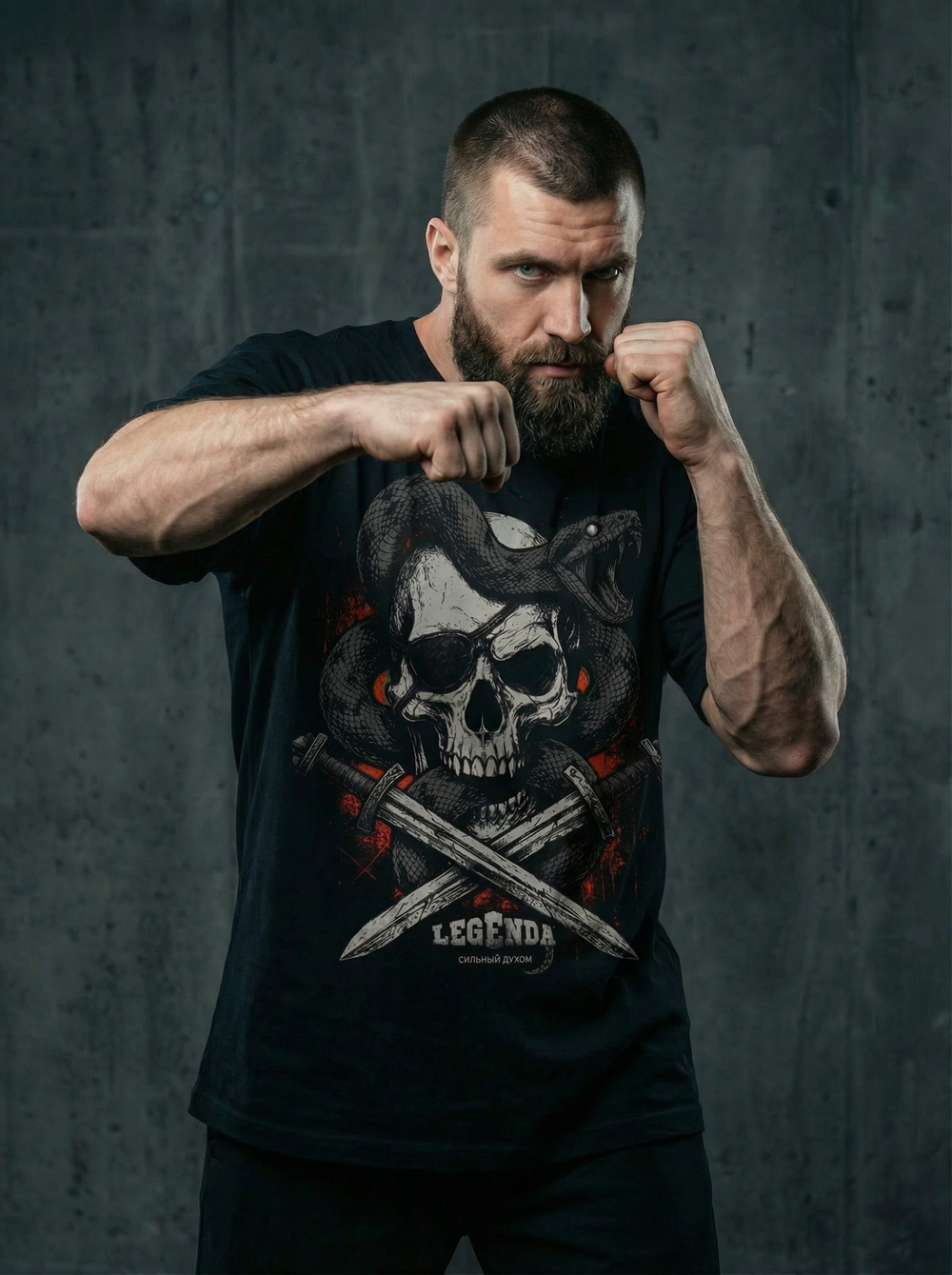 Футболка оверсайз хлопковая черная LEGENDA Весёлый Роджер (красный фон)