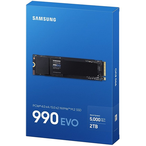 Жесткий диск SSD M.2 2Tb Samsung 990 EVO, 5000/4200MBs, 900000 IOPS, TLC 3D NAND, PCI-E4.0x4 (MZ-V9E2T0B/AM)