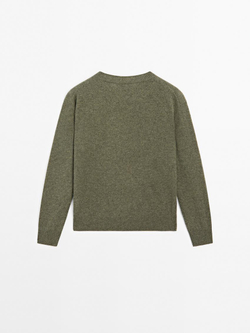 Massimo Dutti Свитер из 100% кашемира с круглым вырезом, зеленый