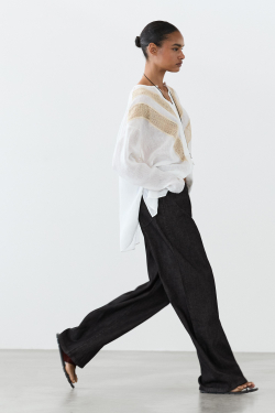 Massimo Dutti Струящаяся рубашка из смесового льна с аппликацией, белый