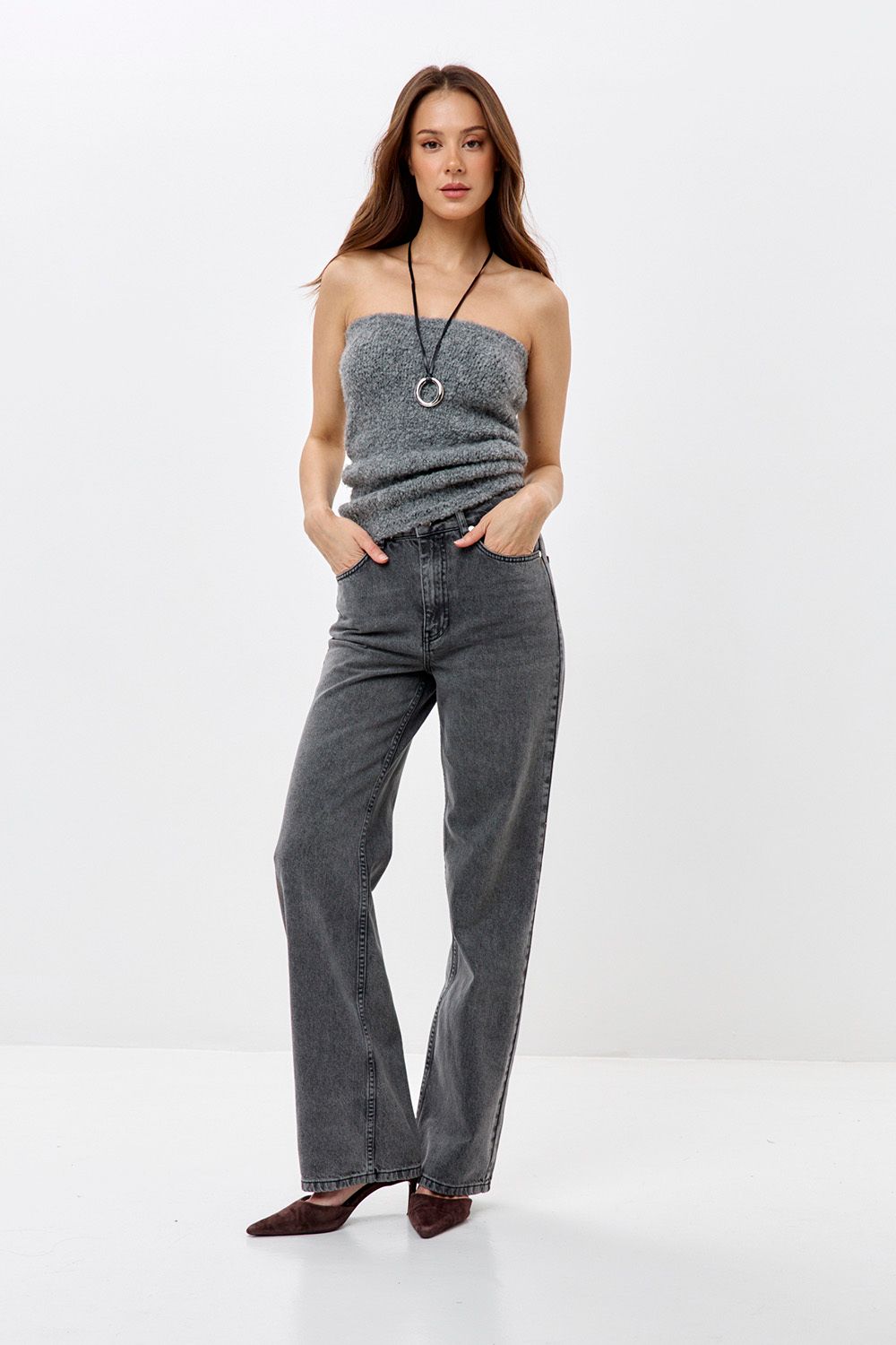 Джинсы wide leg серого цвета