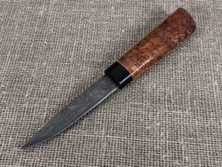 Якутский нож "Шейник", Дамасская сталь, рукоять мореная карельская берёза