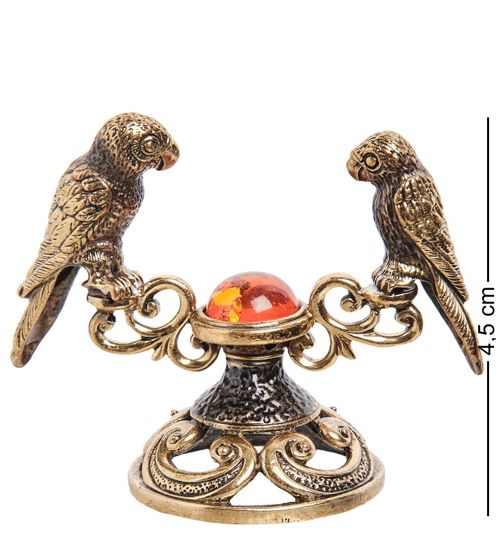 Народные промыслы AM-3167 Фигурка «Попугаи Лоро парк» (латунь, янтарь)