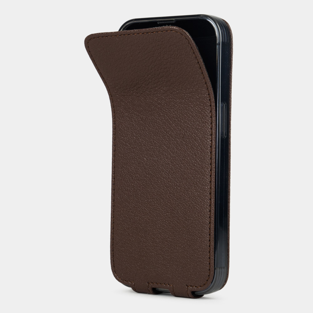 Чехол для iPhone 14 Pro из кожи козы, шоколадного цвета