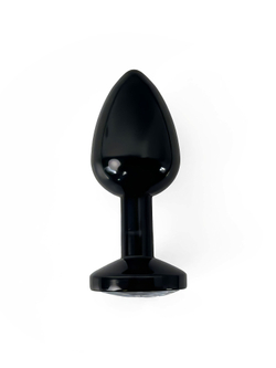 Анальная пробка металлическая черная с белым кристаллом Fantasy Toys (S)