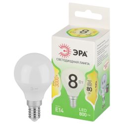 Лампа светодиодная ЭРА GREEN LINE LED P45-8W-830-E14 GL 8Вт шар теплый свет E14 | Лампы cветодиодные Шар (G/P)
