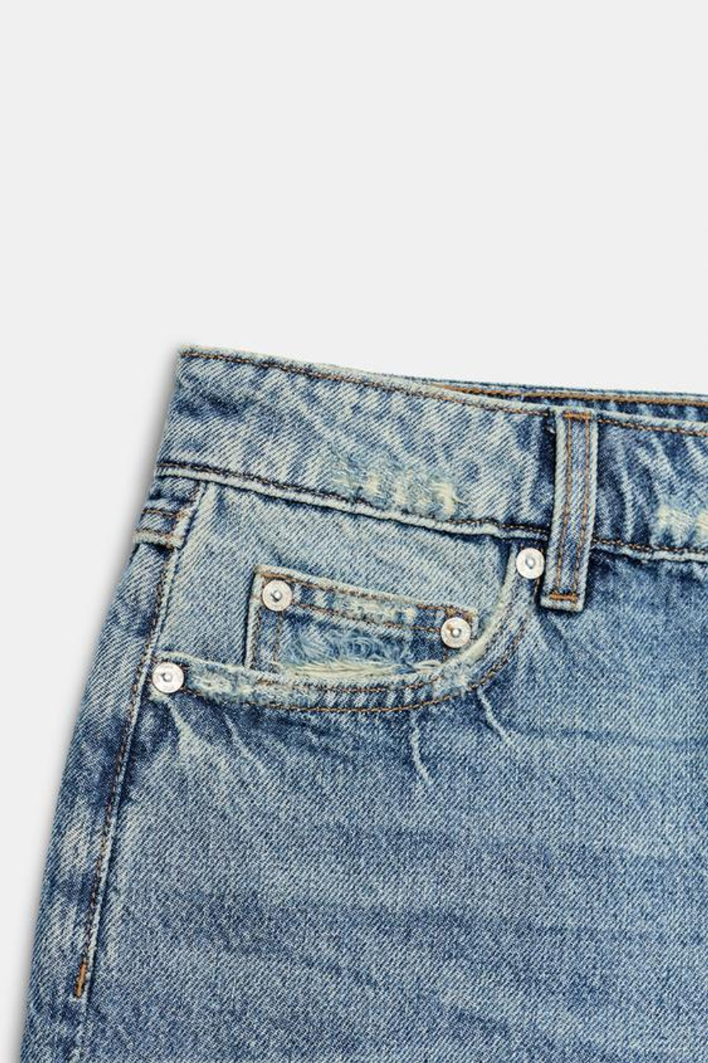 ZARA ДЖИНСОВЫЕ ШОРТЫ Z1975 С РАЗРЕЗАМИ, ВЫЦВЕТШИЙ СИНИЙ