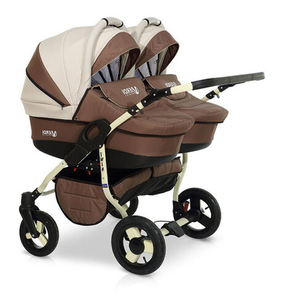 Детская коляска для двойни Verdi Twin 2 в 1 (Коричневый/белый)