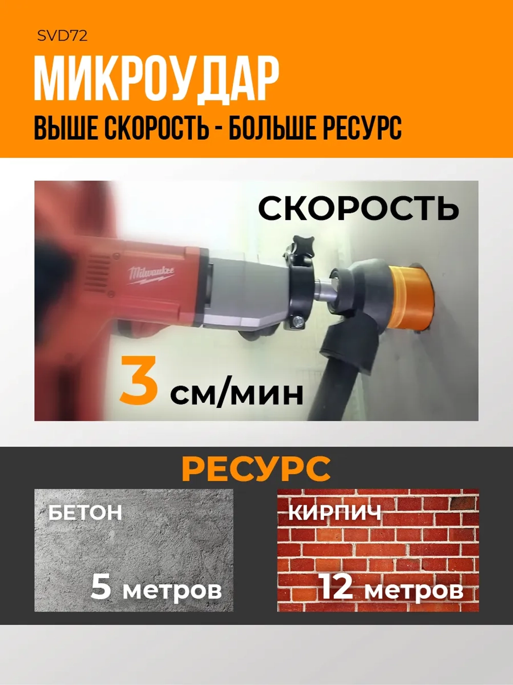 Алмазная коронка с микроударом 72 мм для перфоратора