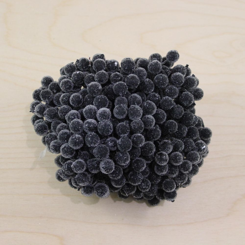 Ягоды в сахарной обсыпке 12 мм (длина 16см), цвет черный, 1 уп = 400 ягодок