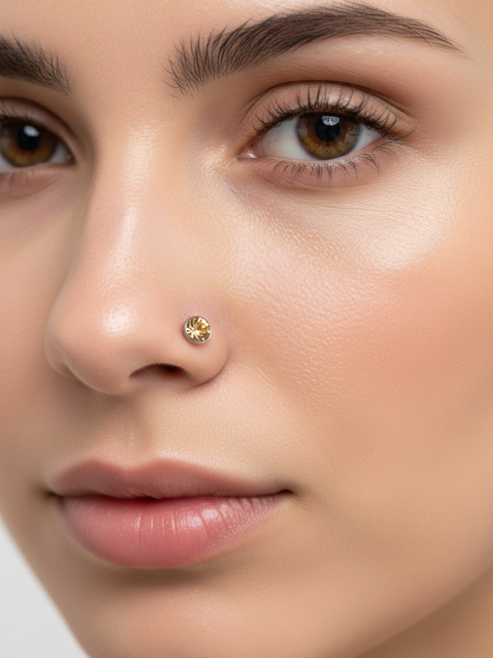 Нострила изогнутая для пирсинга носа из медицинской стали с кристаллом 3 мм.