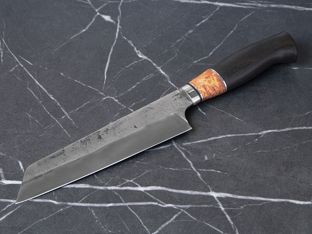 Кухонный нож "Накири" со следами ковки, сталь Х12МФ, рукоять граб/берёза