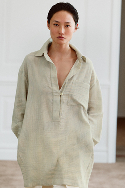 ZARA АСИММЕТРИЧНАЯ РУБАШКА В ПОЛОСКУ — ZW COLLECTION, ЗЕЛЕНЫЙ