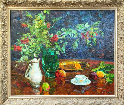 Картина Захарова Ф.З. "Натюрморт. Рябина" картон/масло 85х105