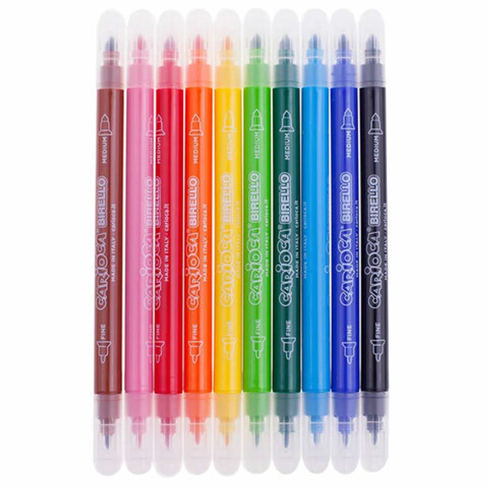 Фломастеры двухсторонние CARIOCA (Италия) "Birello", 10 цветов, 2 пишущих узла 2,5 и 5 мм, суперсмываемые