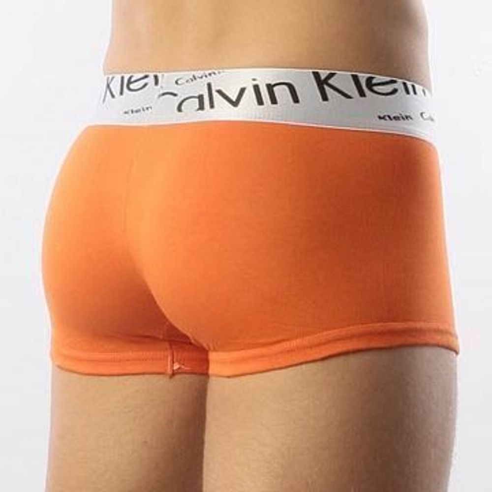 Мужские трусы боксеры оранжевые с косой резинкой Calvin Klein Steel Boxer Italics Orange