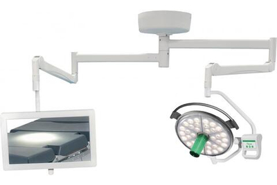 Потолочный одноблочный светодиодный операционный светильник Паналед-120 с видеокамерой HD и рычагом с кронштейном для монитора