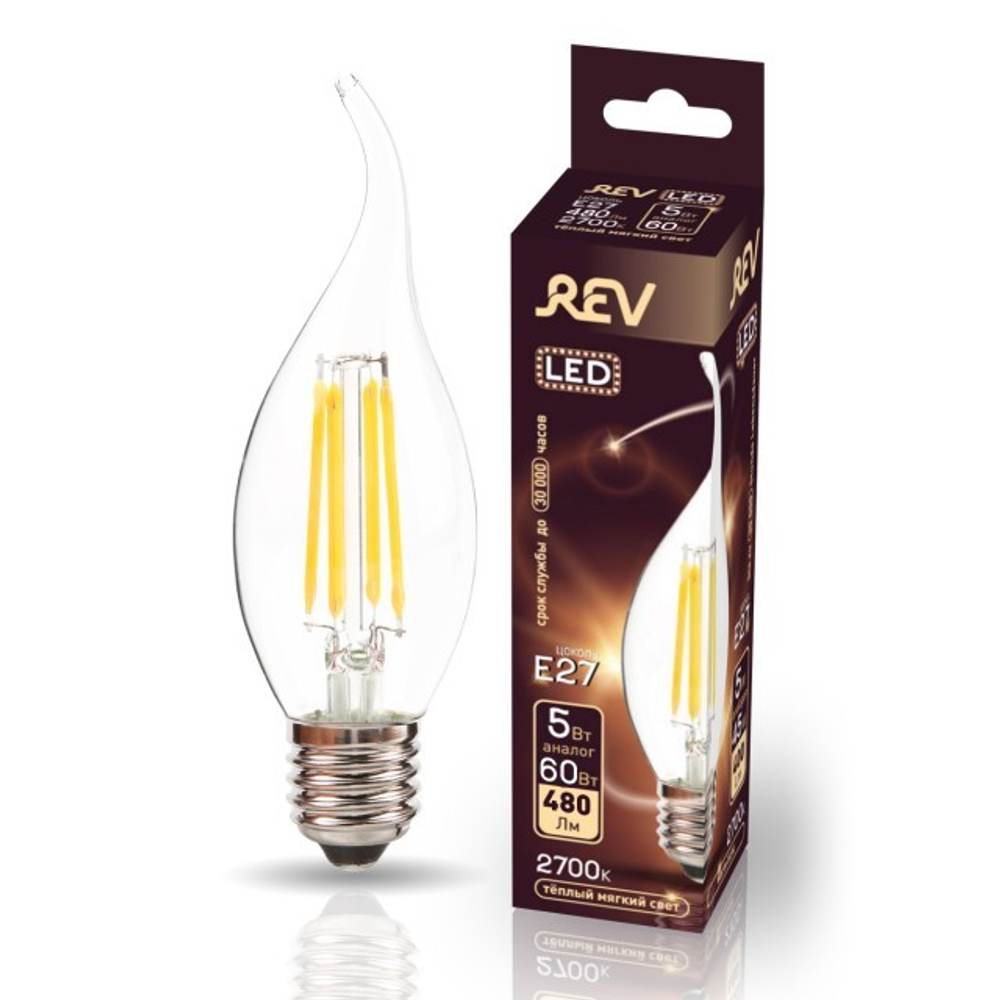 Лампа светодиодная FILAMENT свеча на ветру FC37 5W E27 2700K DECO Premium теплый свет