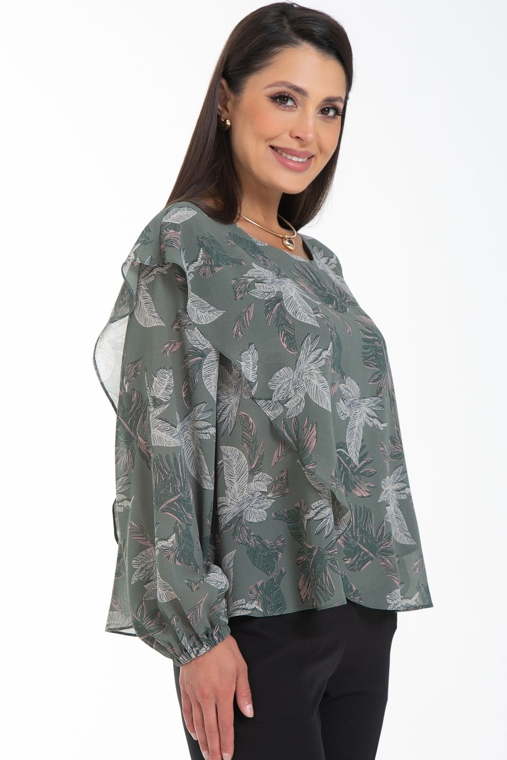 Блуза Красивая из шифона (олива) Diolche (Акция)