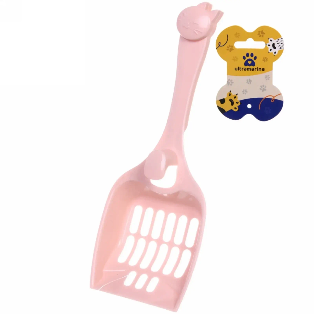 Совок для кошачьего туалета с держателем «ДОНКОТТИКО», цвет бежево-розовый, средняя сетка, 26*10см (лейбл)