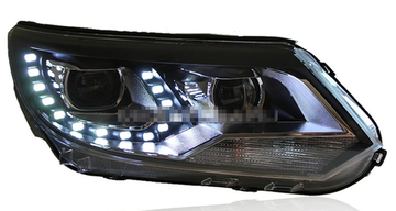 Передние фары VW Тигуан 2011-2016 V9 type [ТИГУАН 1 - рестайлинг; Комплект Л+П; яркие ходовые огни; светодиодные; биксеноновая линза]