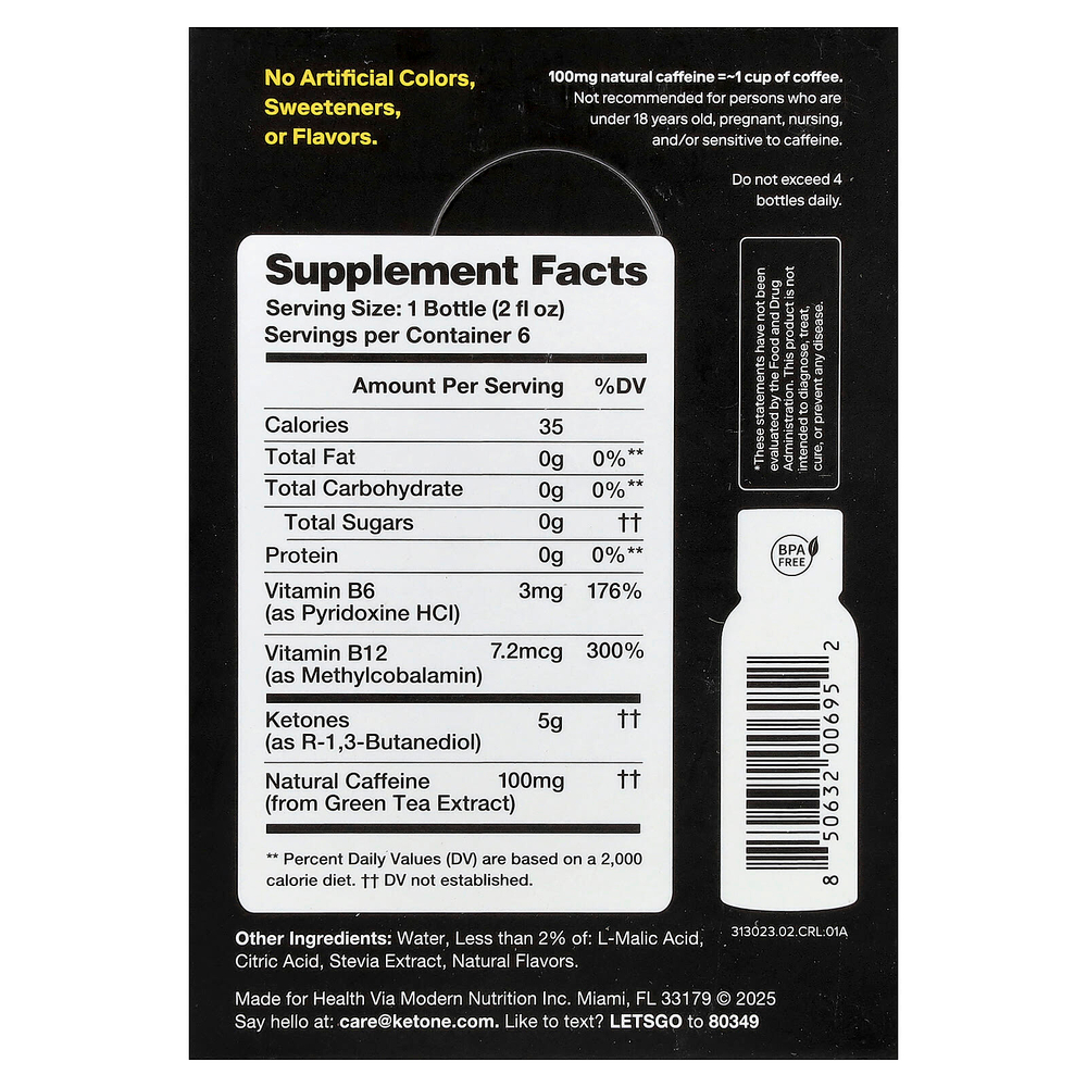Ketone-IQ, Energy Shot, малиновый лимонад, 6 флаконов по 59 мл (2 жидк. унции)