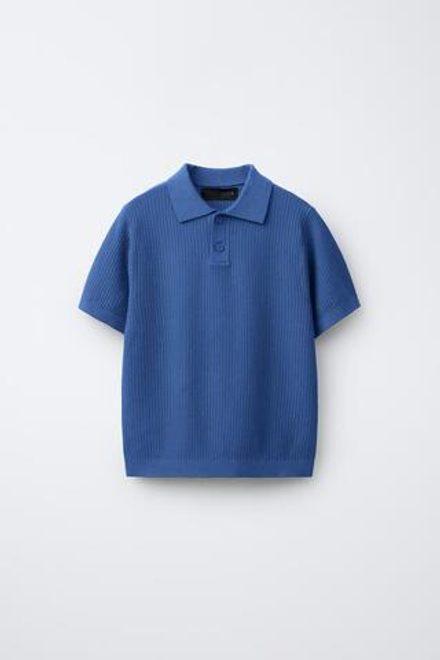 ZARA БАЗОВОЕ ПОЛО В РУБЧИК, ЯРКО-СИНИЙ