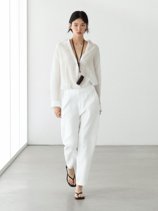 Massimo Dutti Льняные брюки морковного кроя, белый