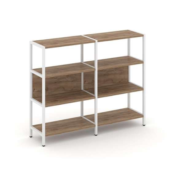 Shelf System Двухсекционный стеллаж трехярусный SN.STM-321 Дуб Табак/Металл Белый 1590*400*1246