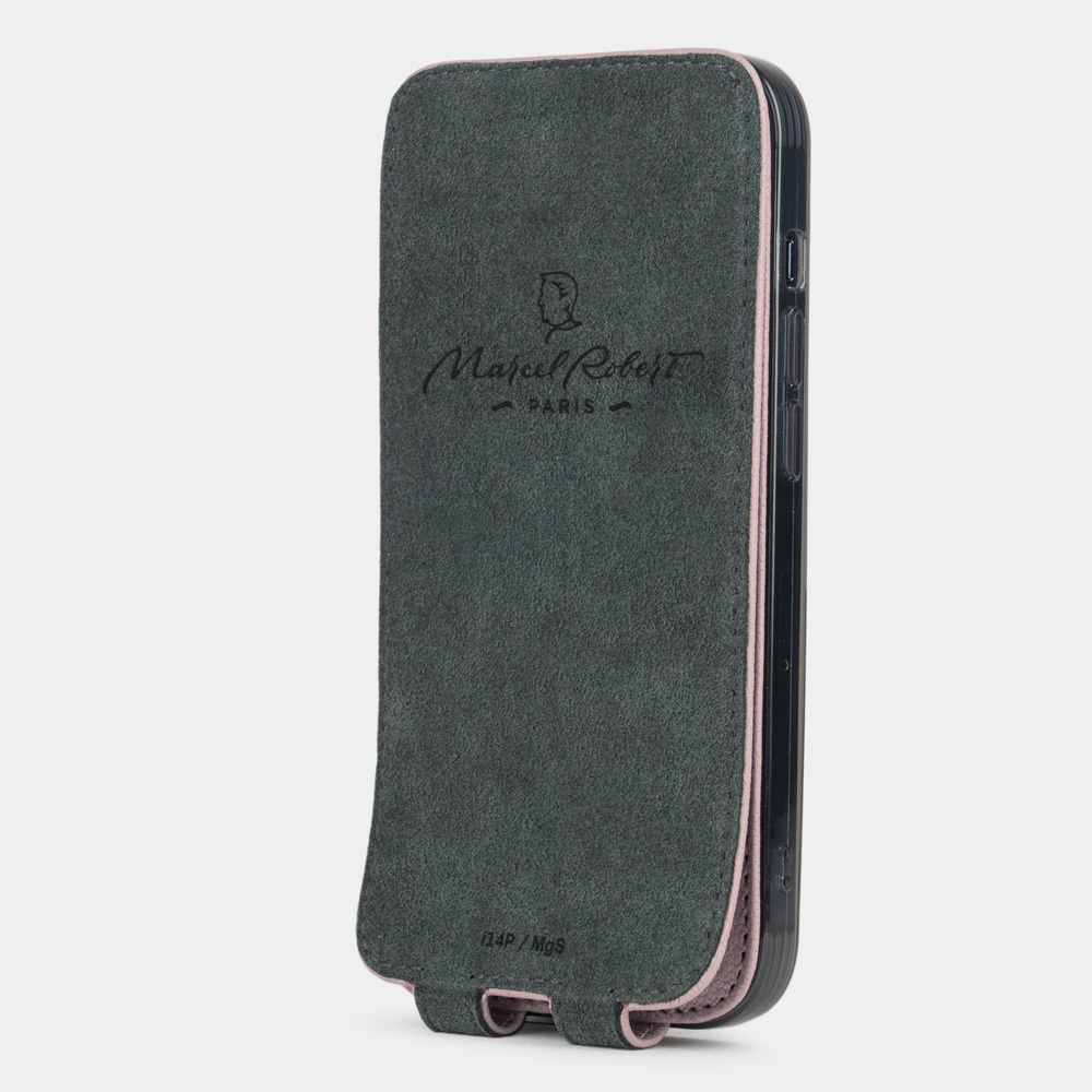 Чехол для iPhone 15 Plus из кожи козы, пудрового цвета