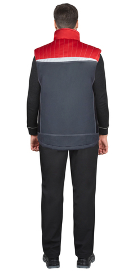 Жилет СИРИУС-ФАВОРИТ-МЕГА тёмно-серый с черным и красной отделкой