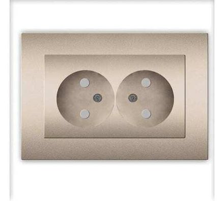 Розетка двухместная "UNIVersal" серия "Афина" б/з, с/у, з/ш, 16А, 220В, шампань (еврослот) (HU2330)