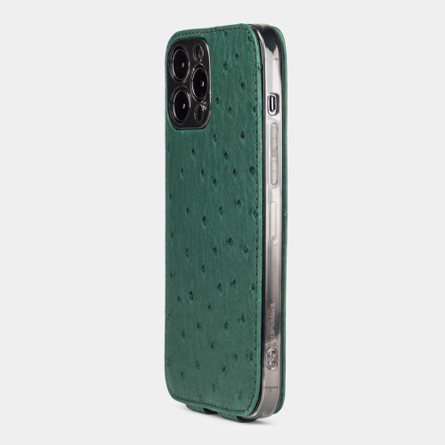 Чехол для iPhone 14 Pro из кожи страуса, зеленого цвета