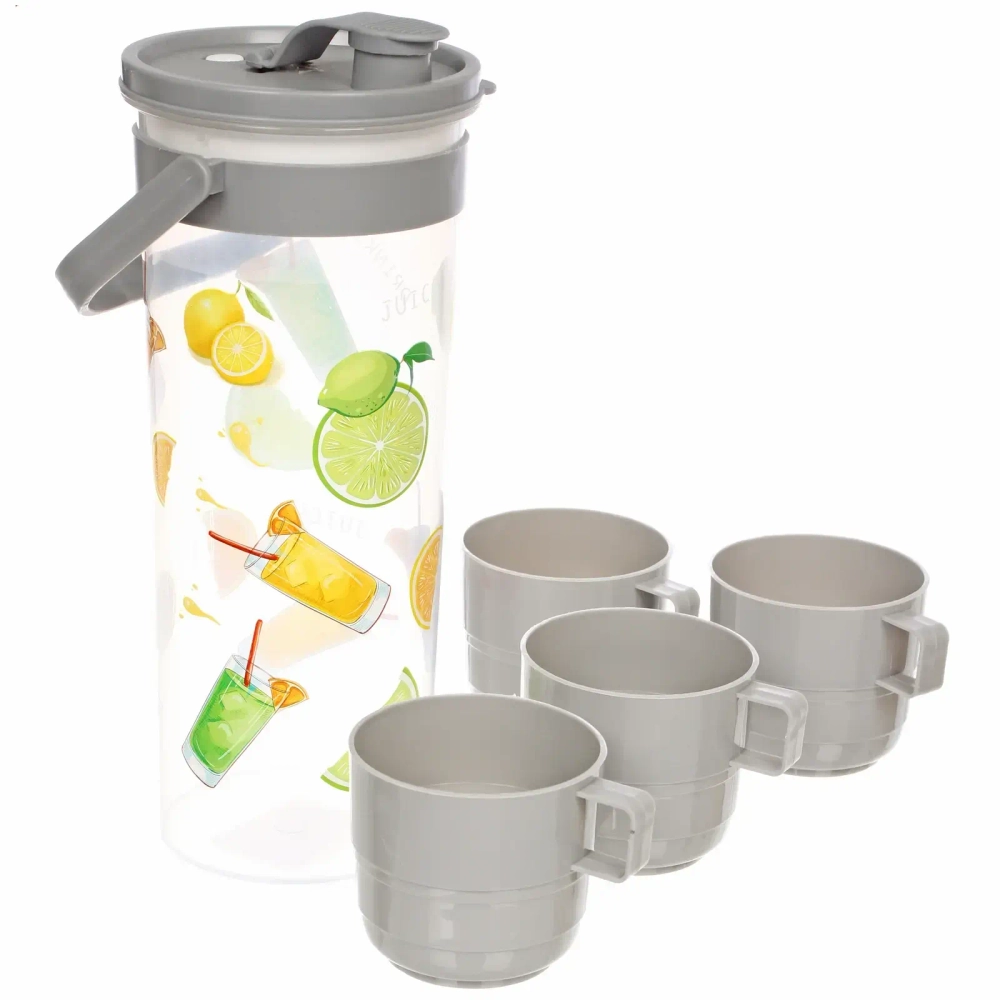 Кувшин пластиковый 2л «Летний зной» в наборе с 4-мя кружками 300мл