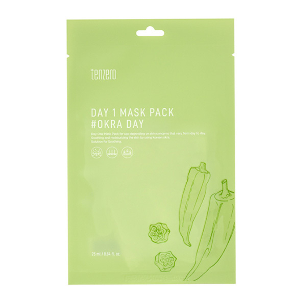 Тканевая маска с экстрактом Бамии Tenzero Day 1 Mask Pack Okra