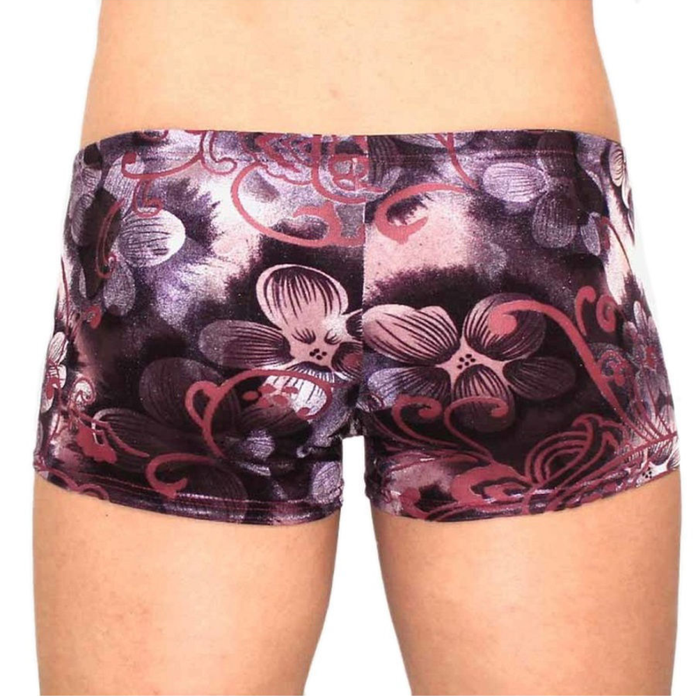 Мужские трусы боксеры черные в фиолетовый узор под велюр Romeo Rossi Black Flower Boxer