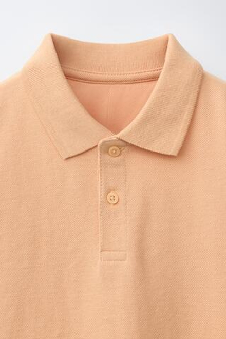 ZARA БАЗОВОЕ ПОЛО ИЗ ПИКЕ, ПЕРСИКОВЫЙ
