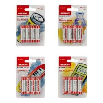 Алкалиновая батарейка AA/LR6 1,5 V 4 шт. блистер REXANT