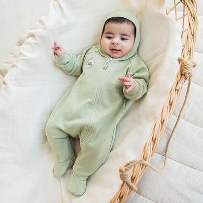 Warm hooded jumpsuit 0-3 months - Desert Sage