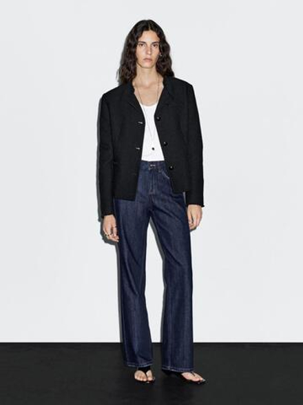 Massimo Dutti Укороченная куртка с пуговицами, черный