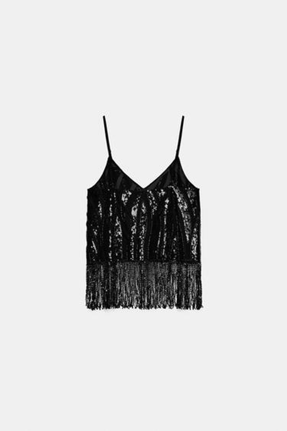 ZARA ТОП С БАХРОМОЙ И ПАЙЕТКАМИ, ЧЕРНЫЙ