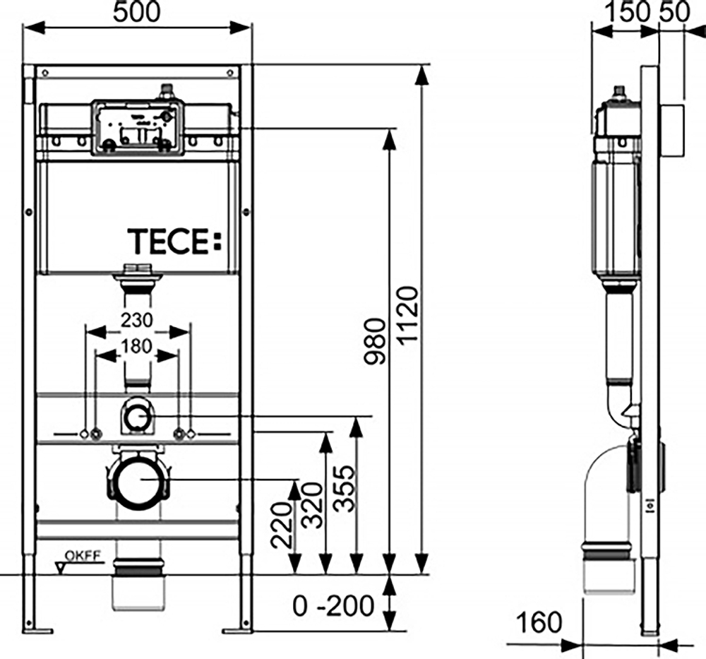 Инсталляция TECE TECEbase для подвесного унитаза с клавишей черный матовый 9400414(K440407)