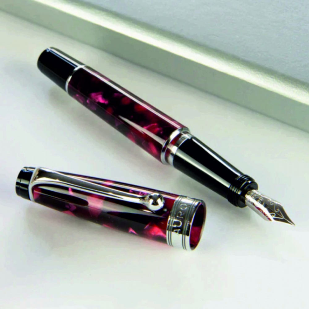 Перьевая ручка Aurora Optima Mini Variegated Burgundy CT, перо - F, в подарочной коробке
