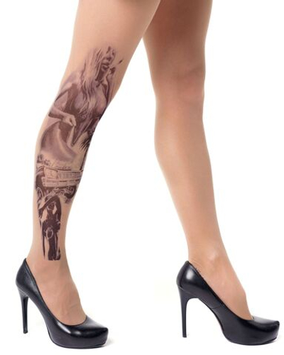 Колготки с принтом в виде соблазнительной девушки (Размер: S-M-L) (Цвет: бежевый)