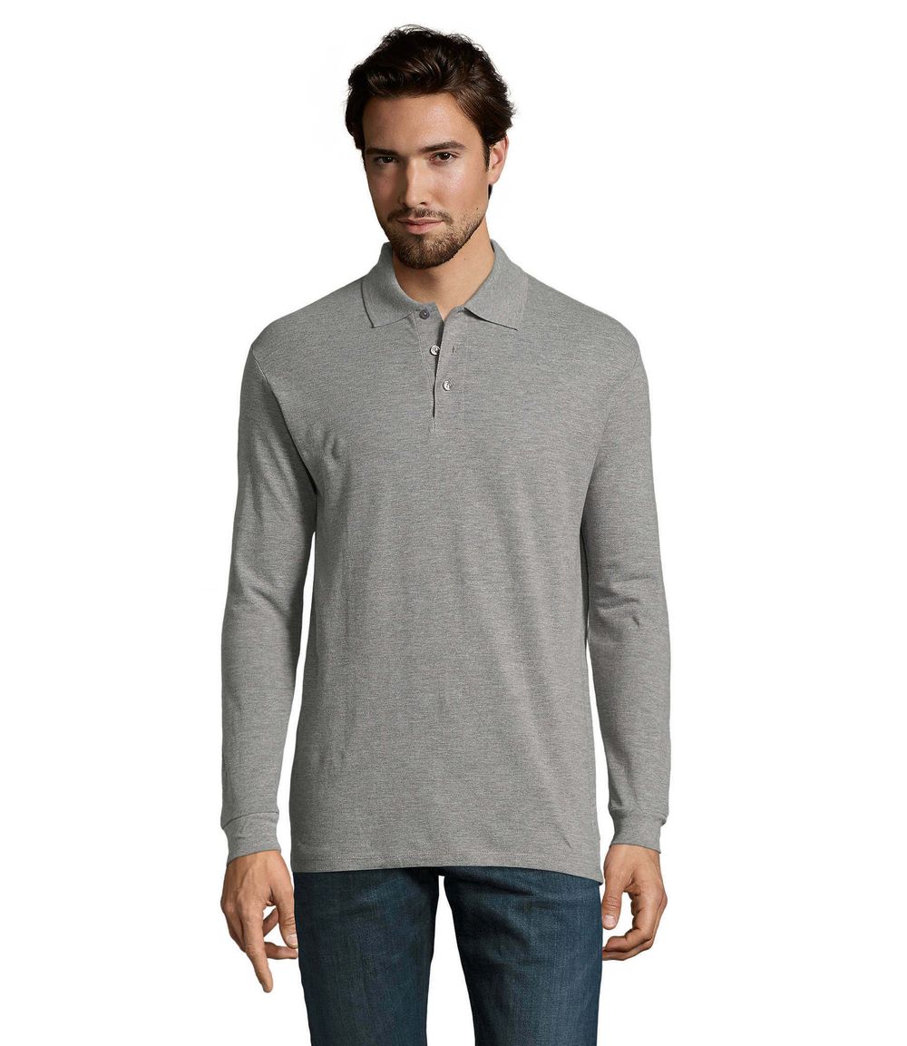 Рубашка поло мужская Sol's Star с длинным рукавом. Серый  S