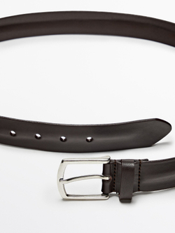 Massimo Dutti Кожаный ремень с эффектом потертости, коричневый