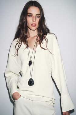 ZARA РУБАШКА С ВОРОТНИКОМ ПОЛО — ZW COLLECTION, ЖЕЛТОВАТО-БЕЛЫЙ