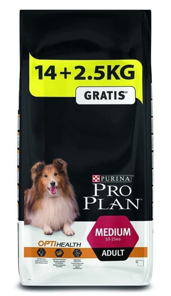 Pro Plan 14+2,5кг adult OptiHealth medium для средних пород собак Курица с рисом